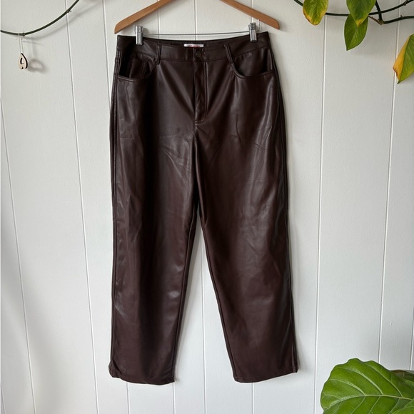 NWT Joe Fresh Chocolate Brown Faux Leather Pants | Size 14 - Picture 1 of 4